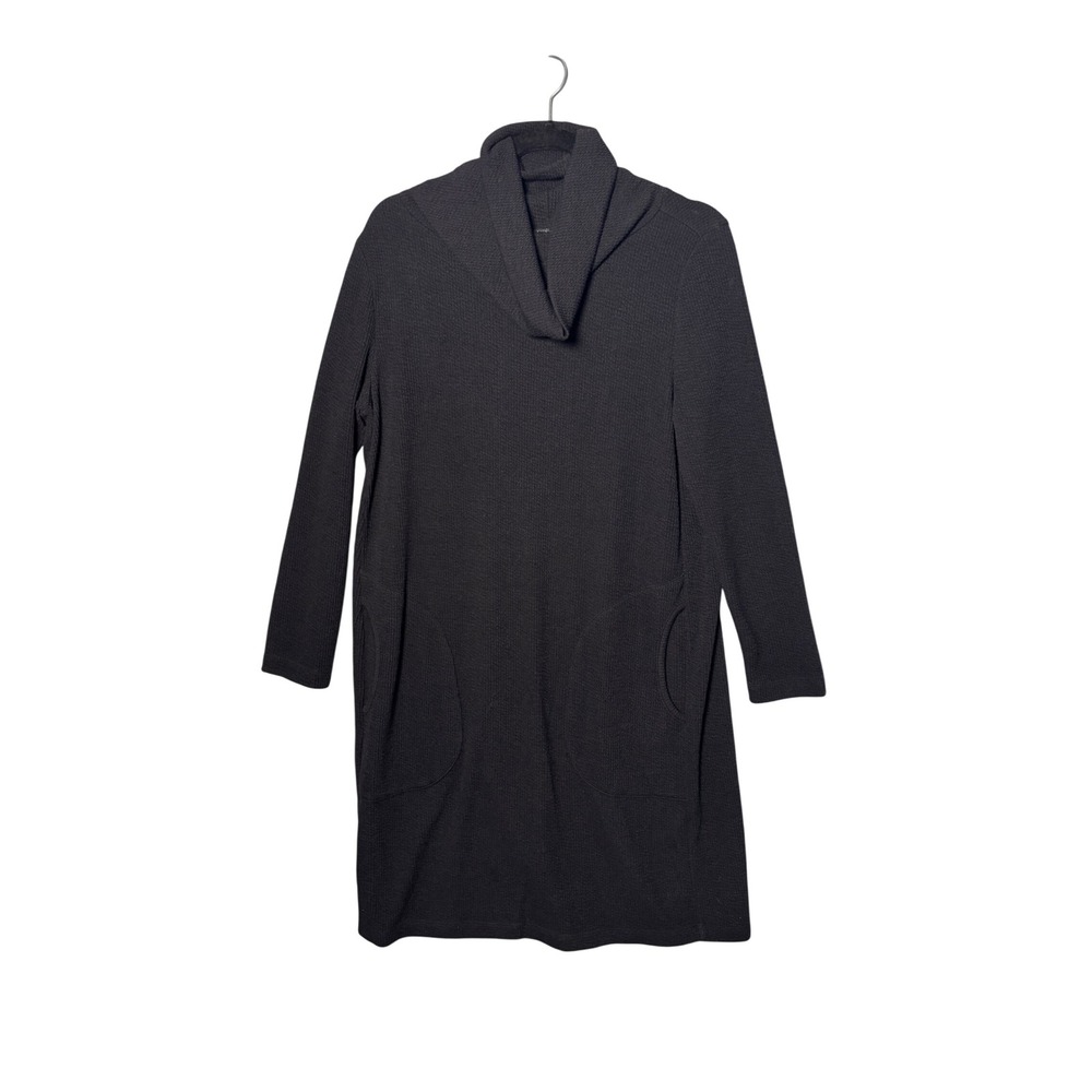 Clara Sunwoo Womens Tunic Dress S Black Waffle Knit Cowl Neck Pockets Minimalist